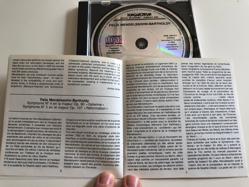 Mendelssohn - Symphony No. 4 "Italian", Symphony No. 5 "Reformation" / Hungarian State Orchestra / Conducted by Iván Fischer / Hungaroton Audio CD 1983 / HCD 12414-2 (HCD12414-2)