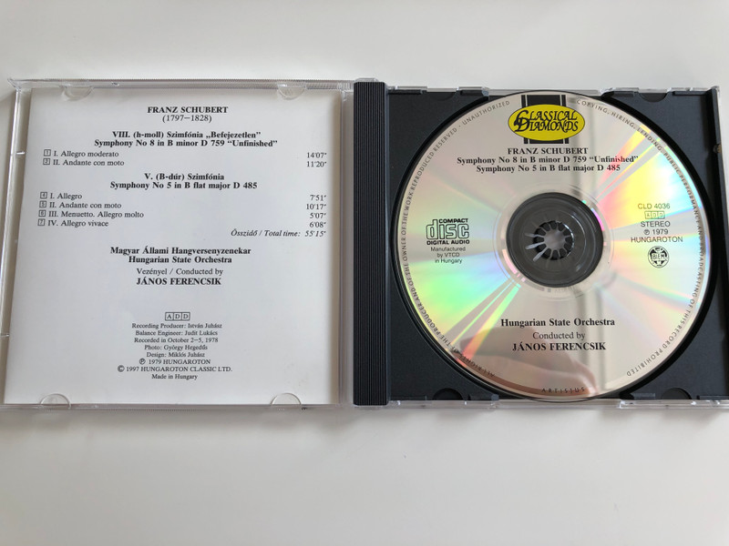 Schubert Symphonies No. 8 in B Minor "unfinished", No. 5 in B flat major / Hungarian State Orchestra / János Ferencsik / Hungaroton Classic CLD 4036 / Audio CD 1997 (5991810403622)