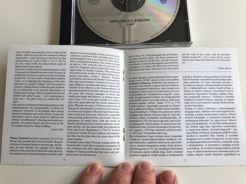 Cimarosa & Clementi - Piano Sonatas / Donatella Failoni piano / Hungaroton Classic - Classical Diamonds CLD 4037 / Audip CD 1998 (5991810403721)
