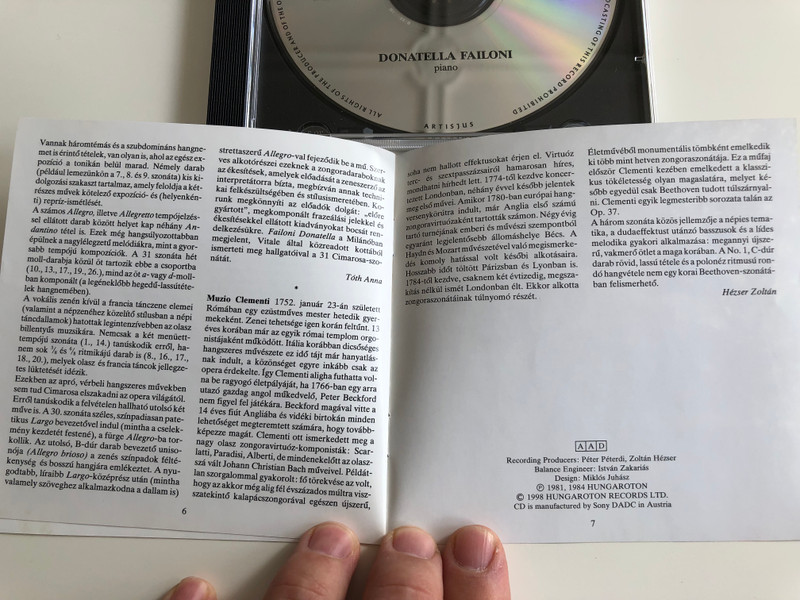 Cimarosa & Clementi - Piano Sonatas / Donatella Failoni piano / Hungaroton Classic - Classical Diamonds CLD 4037 / Audip CD 1998 (5991810403721)