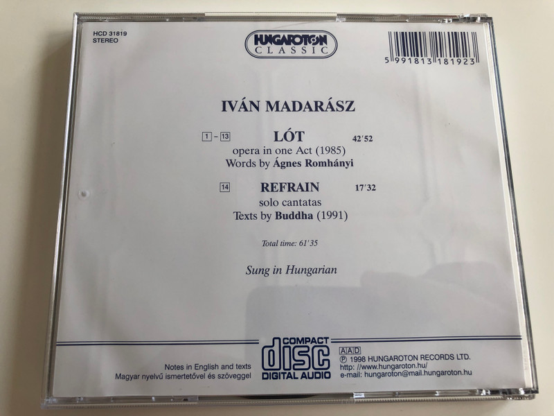 Iván Madarász: Lót / Opera in one act / Refrain - Solo Cantata / Hungaroton Classic HCD 31819 / Audio CD 1998 / Words by Ágnes Romhányi (5991813181923)