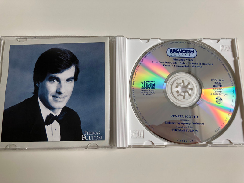 Verdi Arias / Don Carlo, Aida, Ernani, Un ballo in Maschera, I Masnadieri, Machbet / Renata Scotto soprano / Budapest Symphony Orchestra / Conducted by Thomas Fulton / Hungaroton Classic / HCD 12624 / Audio CD 2002 (5991811262426)