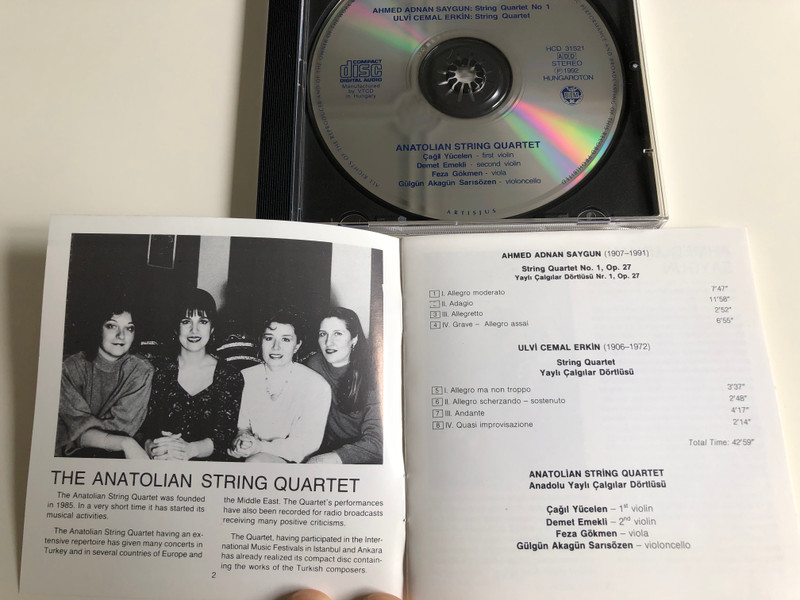 Chamber Music From Turkey Vol. 1 / Ahmed adnan Saygun, Ulvi Cemal Erkin / Anatolian String Quartet / Hungaroton / HCD 31521 / Audio CD 1992 (5991813152121)
