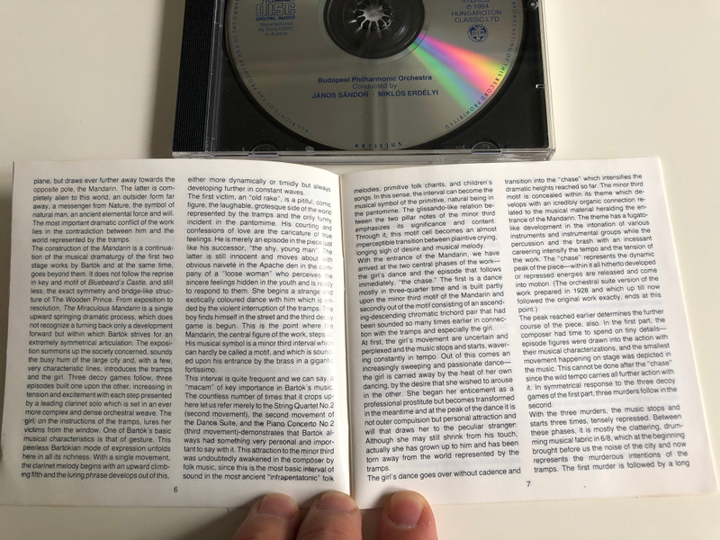 Bartók - The Miraculous Mandarine pantomime / Two Portraits, Two Pictures / Budapest Philharmonic Orchestra / Conducted by János Sándor, Miklós Erdélyi / Hungaroton HCD 31049 / Audio CD 1994 (5991813104922)