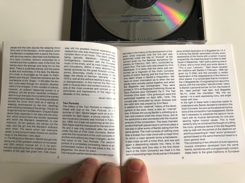 Bartók - The Miraculous Mandarine pantomime / Two Portraits, Two Pictures / Budapest Philharmonic Orchestra / Conducted by János Sándor, Miklós Erdélyi / Hungaroton HCD 31049 / Audio CD 1994 (5991813104922)