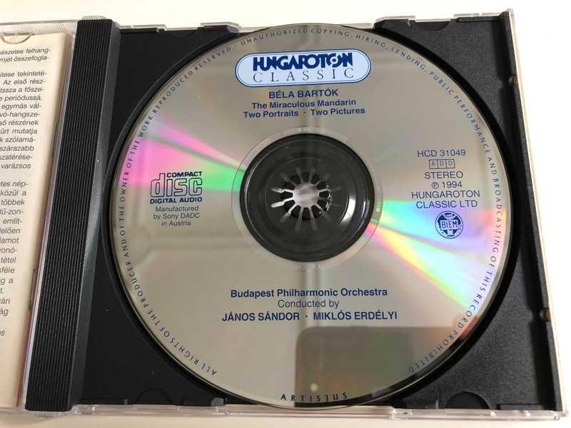 Bartók - The Miraculous Mandarine pantomime / Two Portraits, Two Pictures / Budapest Philharmonic Orchestra / Conducted by János Sándor, Miklós Erdélyi / Hungaroton HCD 31049 / Audio CD 1994 (5991813104922)