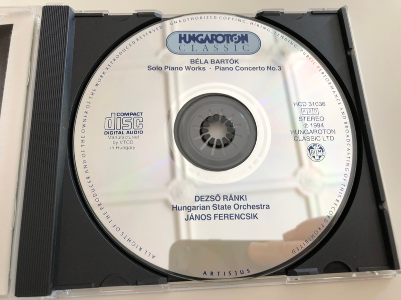 Bartók - Piano Concerto No. 3 / Three Burlesques, Allegro barbaro, Suite Op. 14 / Dezső Ránki piano / Hungarian State Orchestra / Cond. János Ferencsik / Hungaroton / HCD 31036 / Audio CD 1994 (5991813103628)
