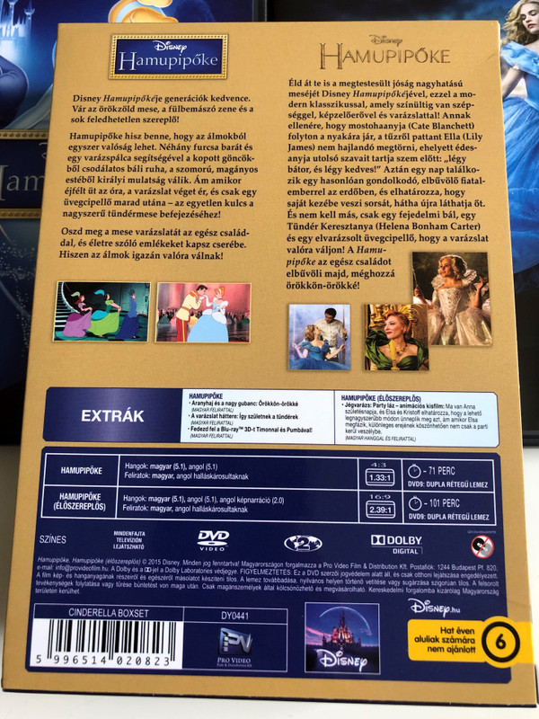 Cinderella Box Set 2 DVD 2015 Hamupipőke dupla DVD doboz / Animated movie (1950) and 2015 film release / Directors: Clyde Geronimi, Hamilton Luske, Wilfred Jackson, Kenneth Branagh / Starring: Cate Blanchett, Lily James, Richard Madden, Stellan Skarsgard / 2 DVD / Disney (5996514020823)