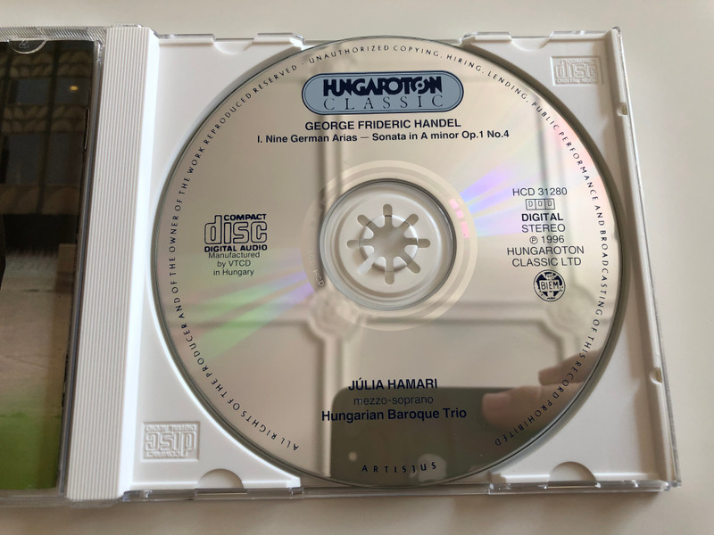 George Frideric Handel - 9 German Arias - Sonata in A minor / Júlia Hamari mezzo-soprano / Hungarian Baroque Trio / Hungaroton Classic Audio CD 1990 / HCD 31280 (5991813128027)