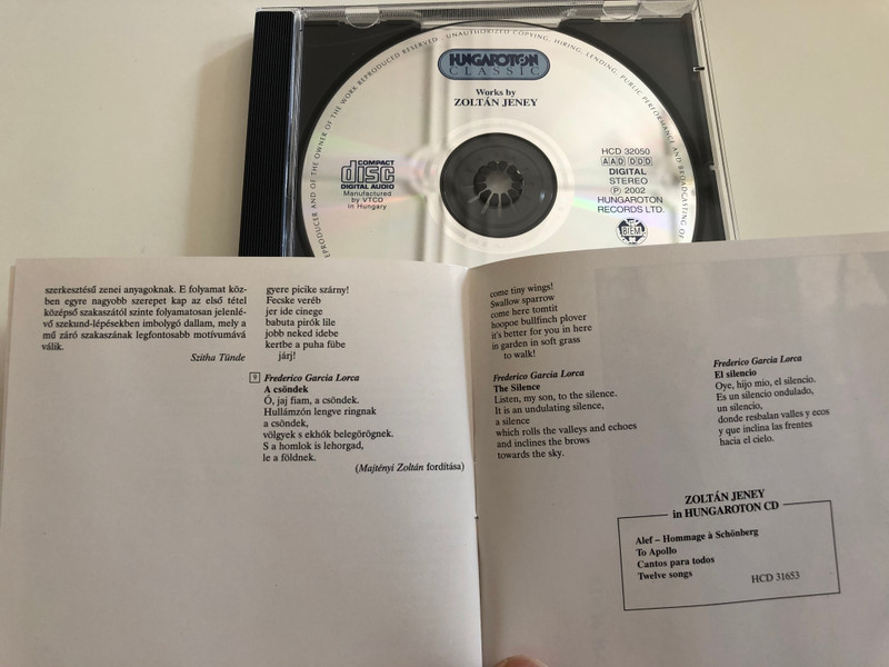 Zoltán Jeney - Self-Quotations, Sostenuto, Spaziosa Calma, El Silencio, Bird Call / Hungaroton Classic Audio CD 2002 / HCD 32050 (5991813205025)