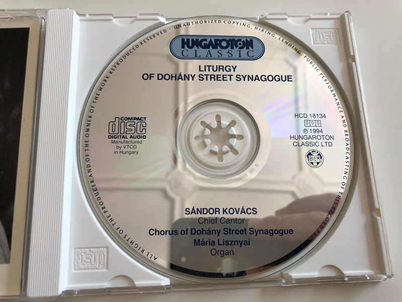 Liturgy of Dohány Street Synagogue / Sándor Kovács, Chief Cantor / Hungaroton Classic Audio CD 1994 / HCD 18134 (5991811813420)