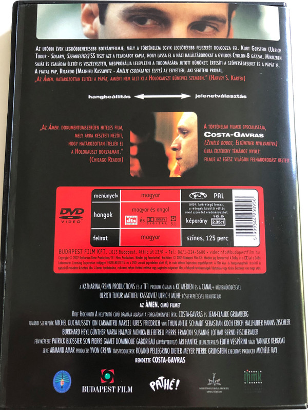 Amen DVD 2002 Ámen / Directed by Costa-Gavra / Starring: Ulrich Tukur, Mathieu Kassovitz, Ion Caramitru, Marcel Iureş (5999544250956)