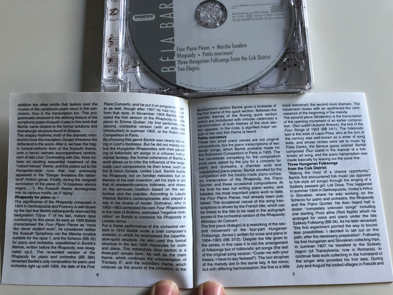 Béla Bartók - Works for Piano Solo (1) / Zoltán Kocsis / Four Piano Pieces, Marche funébre, Rhapsody, Petits morceaux, Three Hungarian Folksongs from the Csík District, Two Elegies / Hungaroton Audio CD 2007 / HCD32524 (5991813252425)