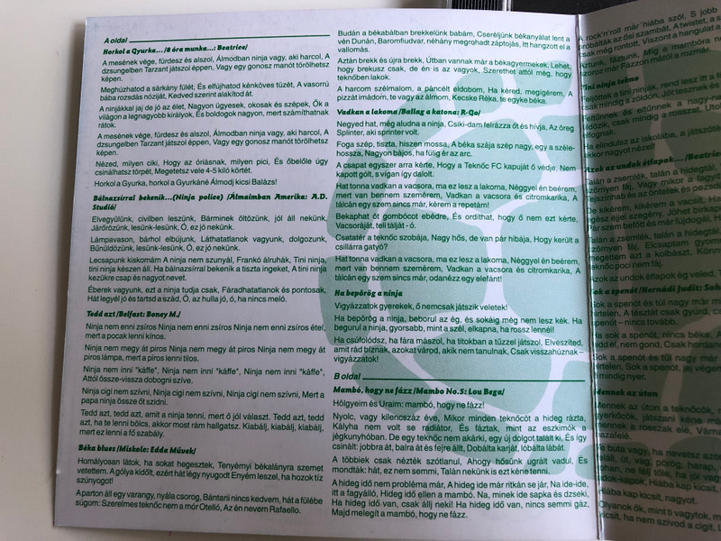 Tini Ninja Teknőcök 1 - Ha sok a spenót / Audio CD 2000 / Hungarian Teenage Mutant Ninja Turtles band / Songs for children (5999525470021)