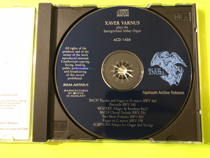 Xaver Varnus / The legendary virtuoso plays the baroque organ of the Szentgotthard abbey in Hungary / Bach, Mozart, Albinoni / Audio CD / ACD 1436