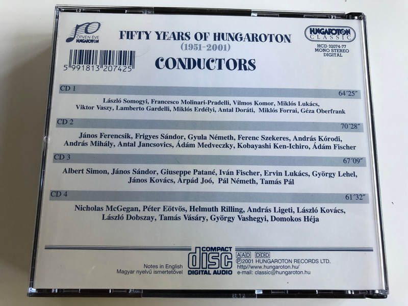 Fifty Years of Hungaroton (1951 - 2001) / Conductors / 4x Audio CD BOX 2001 / László Somogyi, Miklós Erdélyi, János Ferencsik, Gyula Németh, Iván Fischer, Nicholas McGegan, Domokos Héja / Ötven éve Hungaroton / HCD 32074-77 (5991813207425)