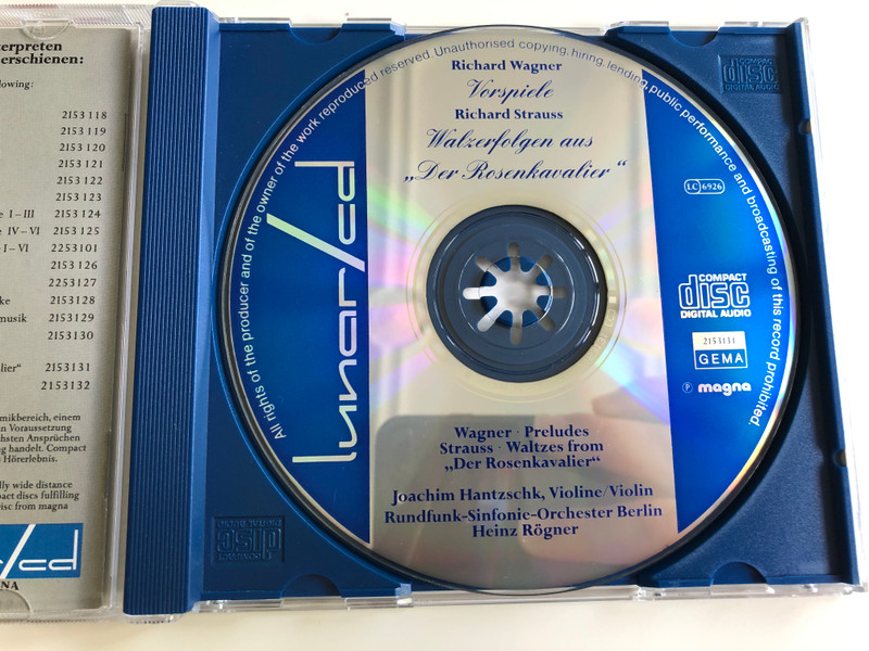 Richard Wagner Vorspiele / Richard Strauss Walzer aus "Der Rosenkavalier" / Wagner - preludes / Joachim Hantzschk violin, Rundfunk-Sinfonie-Orchester Berlin / Conducted by Heinz Rögner / Audio CD 1990 (4101380151316)