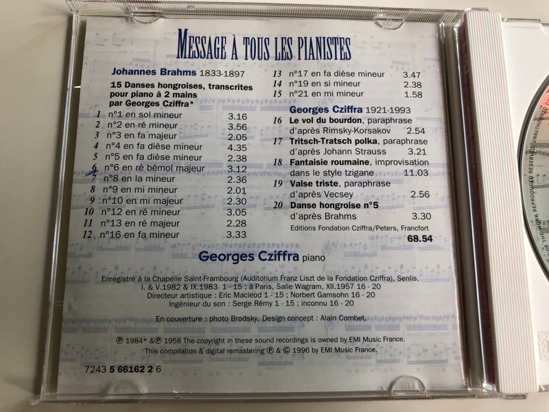 Georges Cziffra - Message á tous les pianistes (Message to All Pianists ) / Emi Classics / Audio CD 1996 (724356616226)