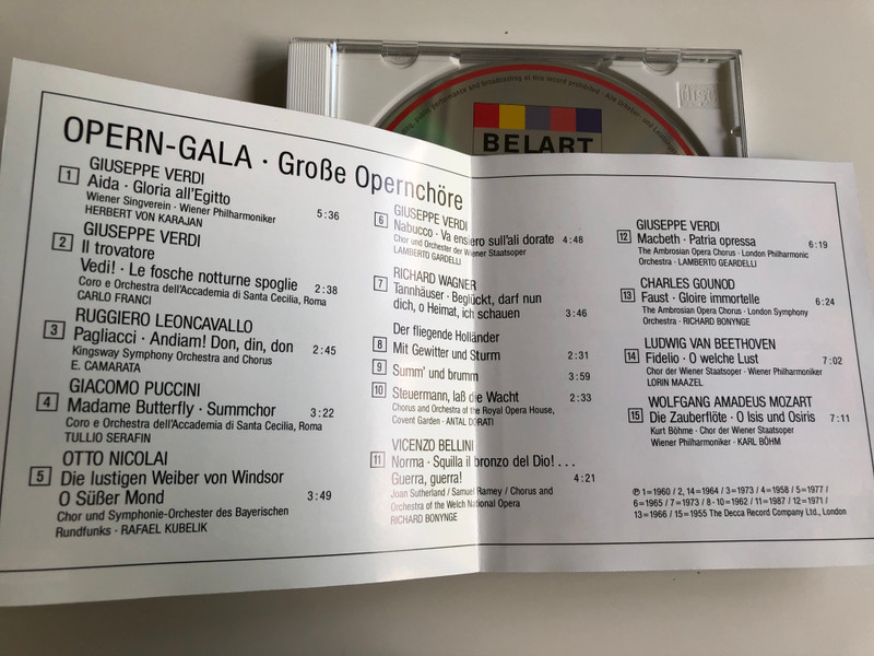 Opern-Gala - Großе Opernchöre / Verdi, Puccini, Wagner, Beethoven, Mozart / Conducted by Herbert von Karajan, Rafael Kubelik, Karl Böhm, Lorin Maazel / Audio CD / 461 568-2 