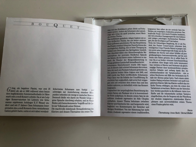 Grieg & Schumann - Klavier Konzerte / Clifford Curzon - Friedrich Gulda / Bouquet / Audio CD 1992 (028943650724)