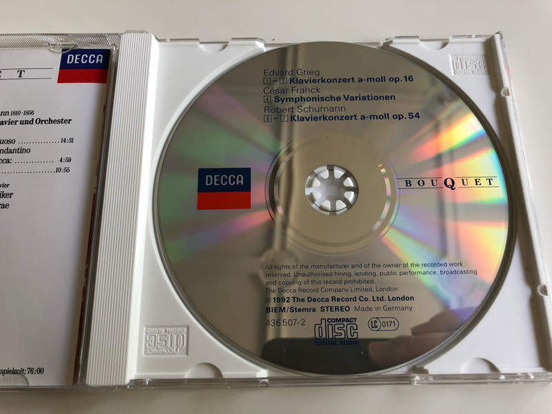 Grieg & Schumann - Klavier Konzerte / Clifford Curzon - Friedrich Gulda / Bouquet / Audio CD 1992 (028943650724)
