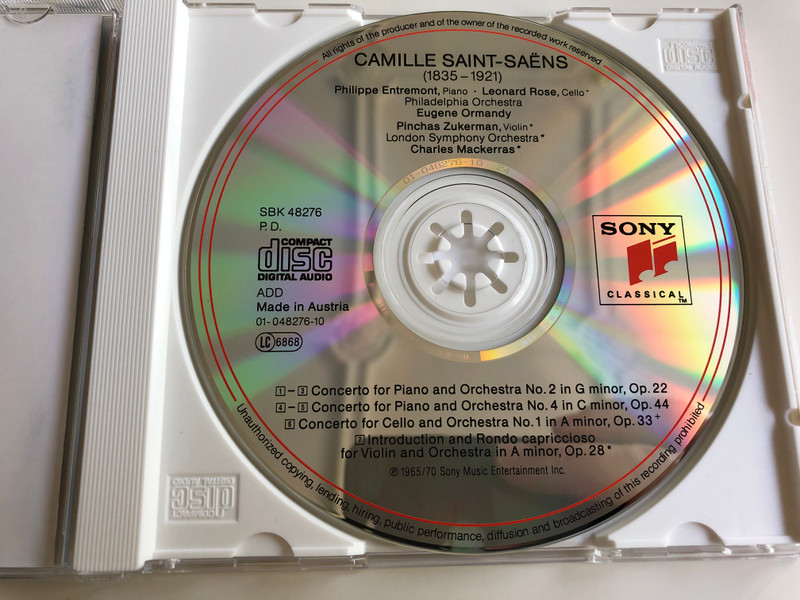 Saint-Saens: Piano Concertos No. 2 & No. 4, Cello Concerto No.1 / Philippe Entremont - Leonard Rose / Philadelphia Orchestra / Conducted by Eugene Ormandy / Audio CD 1992 / Essential Classics (5099704827629)