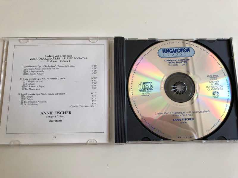Annie Fischer - Beethoven Piano Sonatas - Complete Vol. 2 / C Minor Op. 13 "Pathetique", C Major Op. 2 No.3, F Minor Op. 2 No.1 / Audio CD 1996 / Hungaroton Classic / HCD 31627 (5991813162724)
