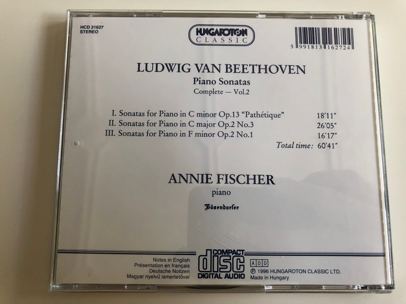 Annie Fischer - Beethoven Piano Sonatas - Complete Vol. 2 / C Minor Op. 13 "Pathetique", C Major Op. 2 No.3, F Minor Op. 2 No.1 / Audio CD 1996 / Hungaroton Classic / HCD 31627 (5991813162724)