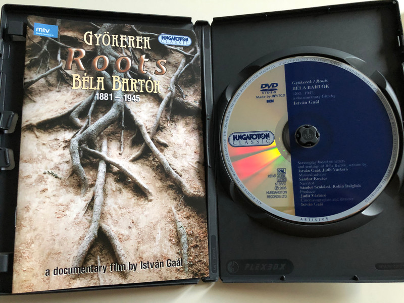 Gyökerek - Roots DVD 2005 Béla Bartók (1881-1945) / A Documentary film by István Gaál / Producer Judit Várbíró / A Complete review of Bartók's personal and artistic development / Hungaroton Classic HDVD 32388 (5991813238856)