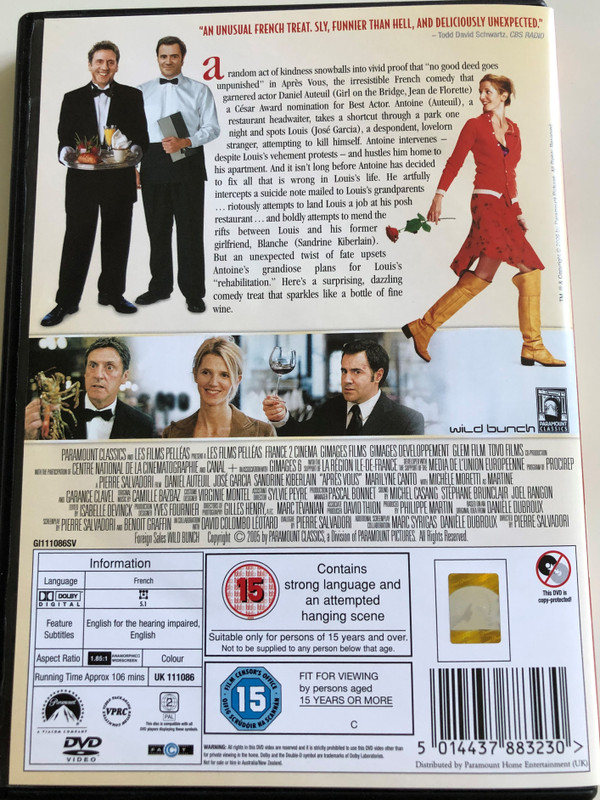  Aprés Vous DVD 2003 After you... / Directed by Pierre Salvadori / Starring: Daniel Auteuil, José Garcia, Sandrine Kiberlain (5014437883230)
