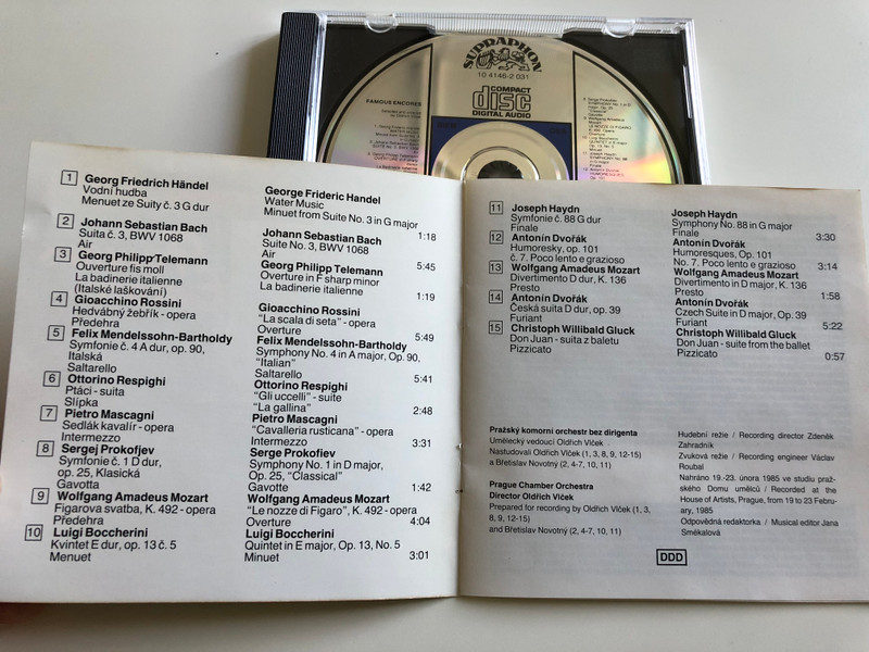 Famous Encores / Bach - Air, Dvorak - Humoreque, Mascagni - Intermezzo, Mendelssohn - Saltarello / Prague Chamber Orchestra / Conducted by Oldrich Vicek / Audio CD 1986 / Supraphon (8596910414621)