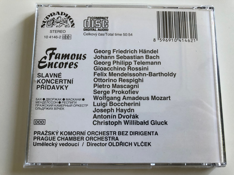 Famous Encores / Bach - Air, Dvorak - Humoreque, Mascagni - Intermezzo, Mendelssohn - Saltarello / Prague Chamber Orchestra / Conducted by Oldrich Vicek / Audio CD 1986 / Supraphon (8596910414621)