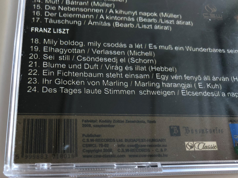 Chess & Piano / Lajos Portisch - Gergely Bogányi / Schubert and Liszt Songs / Audio CD 2008 / CSWCL70-02 (5999883718018)