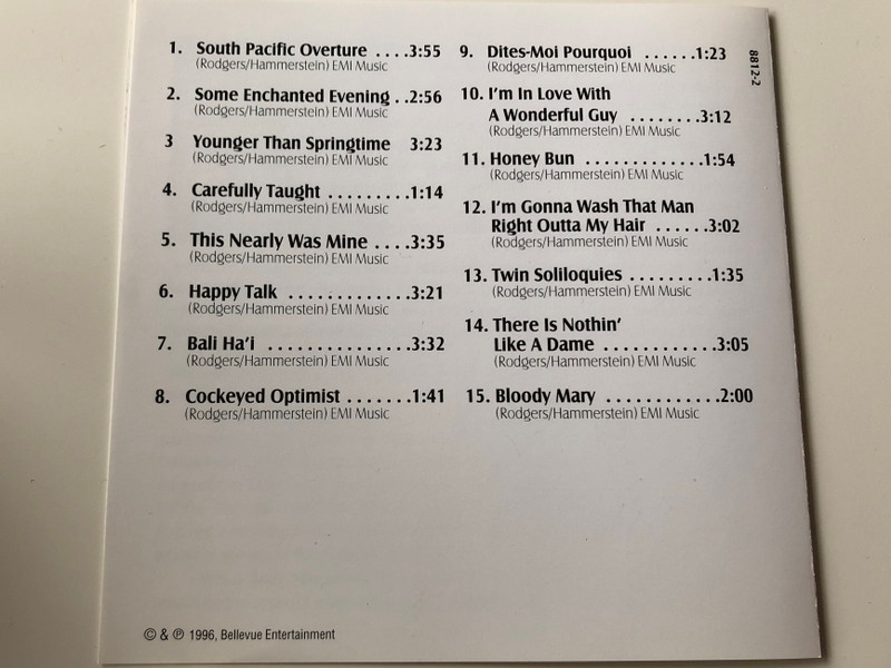 South Pacific Musical Collection / Includes Some enchanted evening, Younger than Springtime, Happy Talk, Bali Ha'i / Audio CD 1996 / Bellevue (5703976102444)
