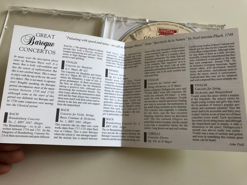 Great Baroque Concertos / Bach: Brandenburg concerti 2 & 5, Vivaldi: Concerti for Mandolin and Guitar, Händel: Concerto Grosso / Unforgettable Classics / Audio CD 1995 / UC 1509 (714151150926)