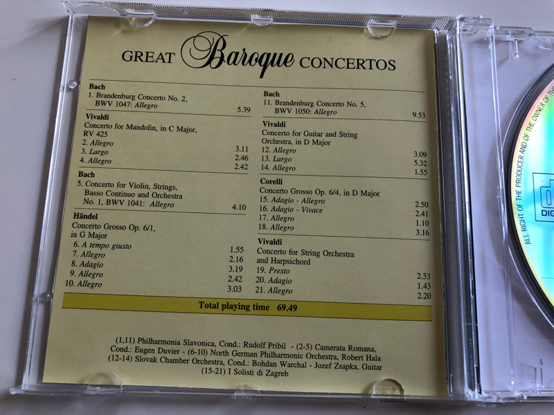 Great Baroque Concertos / Bach: Brandenburg concerti 2 & 5, Vivaldi: Concerti for Mandolin and Guitar, Händel: Concerto Grosso / Unforgettable Classics / Audio CD 1995 / UC 1509 (714151150926)