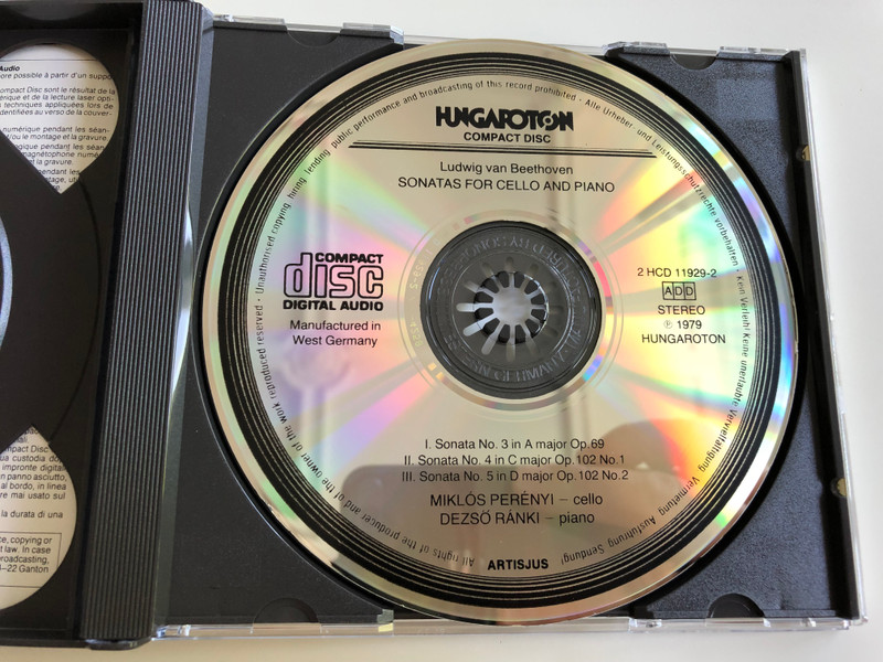 Ludwig van Beethoven - Sonatas for Cello and Piano - Complete / Miklós Perényi cello, Dezső Ránki piano / Hungaroton Audio CD 1979 / HCD 11928-29-2 / 2 CD (HCD11928-29-2)