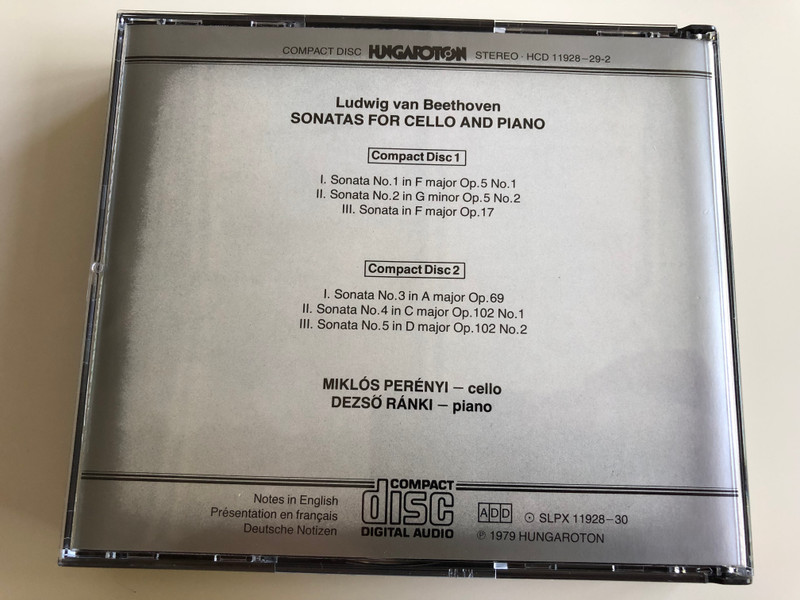 Ludwig van Beethoven - Sonatas for Cello and Piano - Complete / Miklós Perényi cello, Dezső Ránki piano / Hungaroton Audio CD 1979 / HCD 11928-29-2 / 2 CD (HCD11928-29-2)