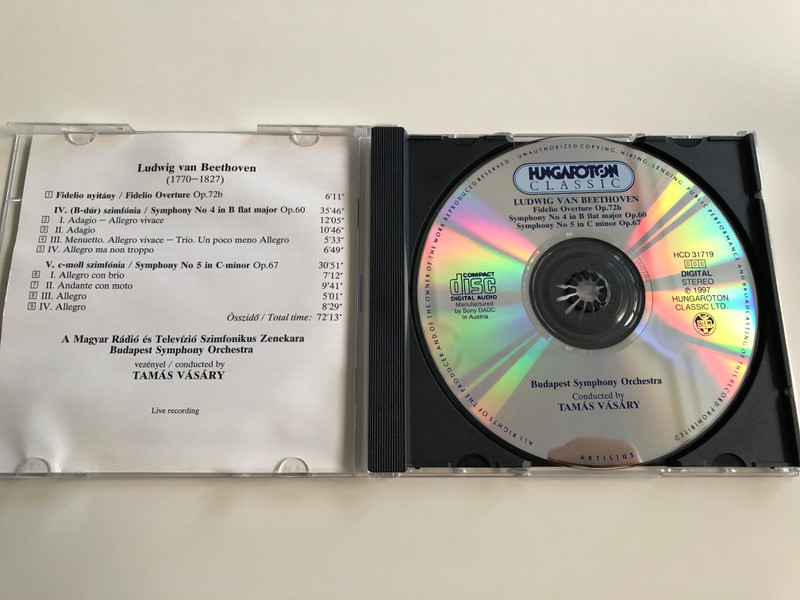 Beethoven - Symphony No. 4, No 5, Fidelio - Overture / Budapest Symphony Orchestra / Conducted by Tamás Vásáry / LIVE recording / Hungaroton Classic Audio CD 1997 / HCD 31719 (5991813171924)