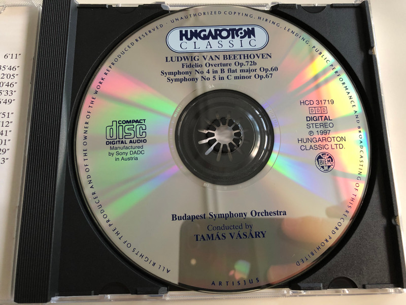 Beethoven - Symphony No. 4, No 5, Fidelio - Overture / Budapest Symphony Orchestra / Conducted by Tamás Vásáry / LIVE recording / Hungaroton Classic Audio CD 1997 / HCD 31719 (5991813171924)