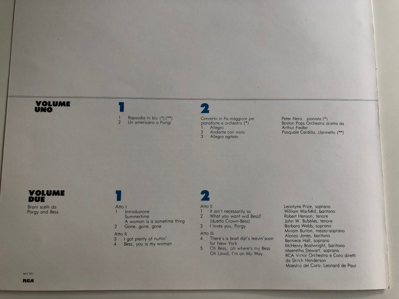  L'America di Gershwin / 2x LP, Stereo / Peter Nero, piano, Boston Pops Orchestra / Conducted by Arthur Fiedler / Leontyne Price, Barbara Webb, Berniece Hall sopranos, RCA Victor Orchestra & Chorus / RCA 1980 (GL42149-60)