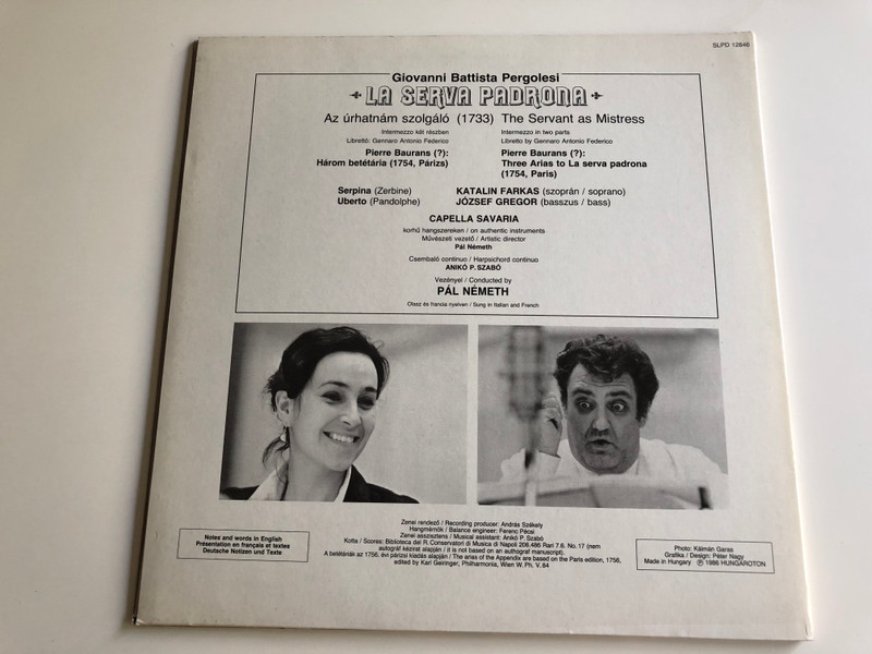 Giovanni Pergolesi - La serva Padrona 2x LP Stereo / Katalin Farkas - József Gregor / Capella Savaria / Conducted by Pál Németh / Hungaroton 1986 / SLPD 12846 (SLPD12846)
