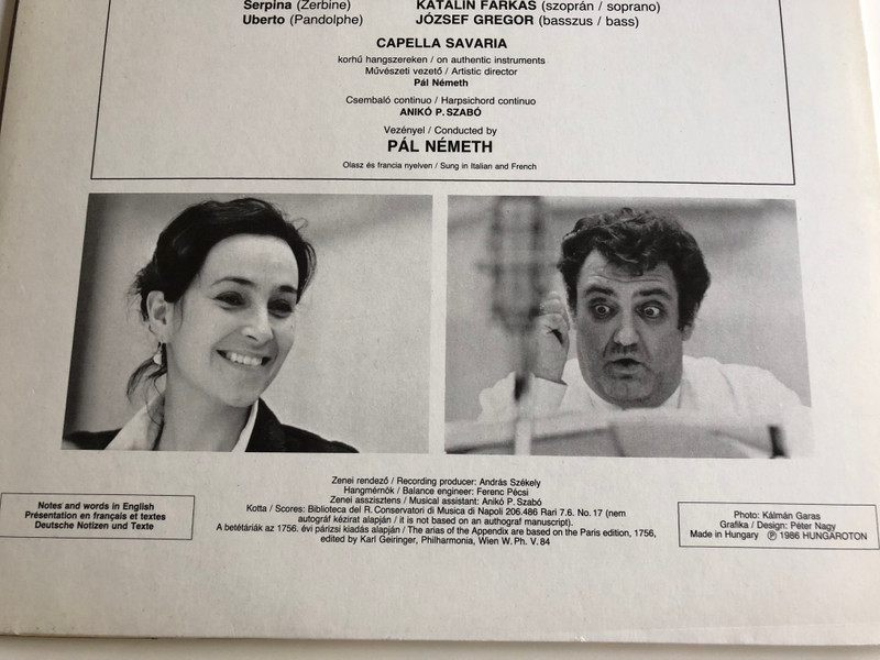 Giovanni Pergolesi - La serva Padrona 2x LP Stereo / Katalin Farkas - József Gregor / Capella Savaria / Conducted by Pál Németh / Hungaroton 1986 / SLPD 12846 (SLPD12846)
