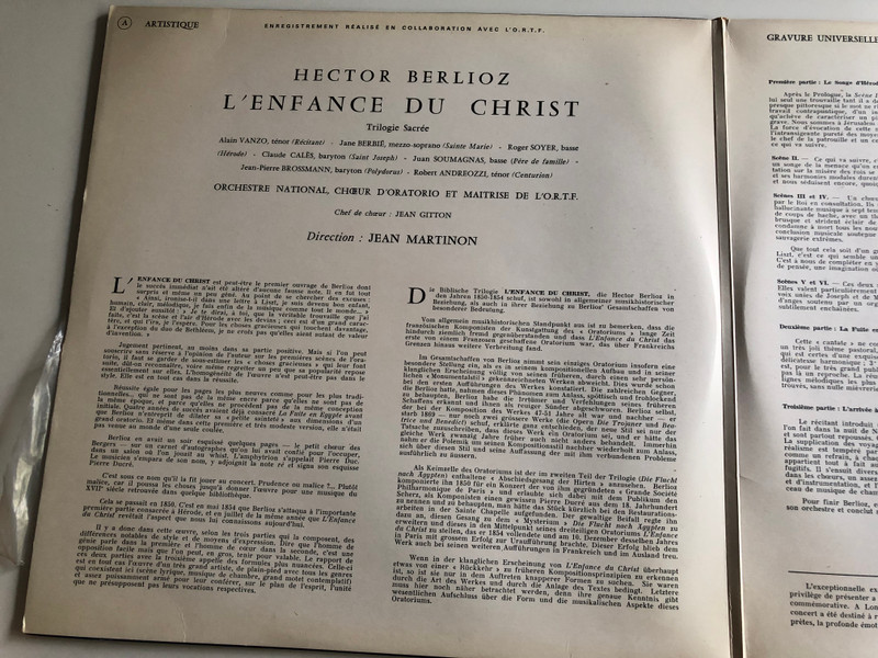 Hector Berlioz - L'enfence du Christ / Alain Vanzo, Jane Berbié, Roger Soyer, Claude Calés, Juan Soumagnas / Orchestre National, Choeur d'oratorio et Maitrise de l' O.R.T.F / Conducted by Jean Martinon / 2x LP SET Synchro Stereo / SMS 2612 (sms2612)