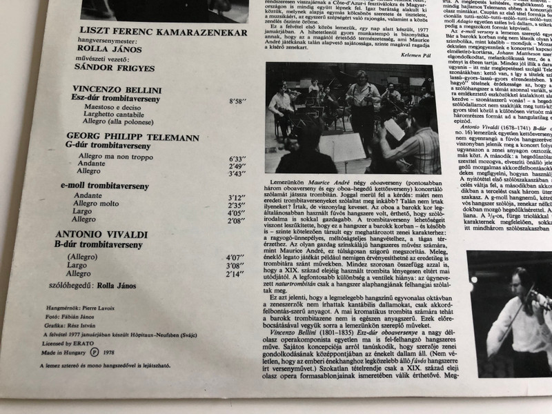 Maurice André - Bellini, Telemann, Vivaldi / Liszt Ferenc Kamarazenekar / Conducted by Rolla János / Hungaroton 1978 / SLPX 12143 Stereo (SLPX 12143)