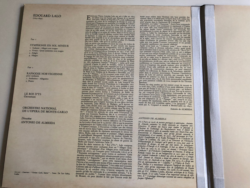 Lalo - Symphonie En Sol Mineur, Rapsodie Norvegienne, ''Le Roi d'Ys'' - Ouverture/ Orchestre National De l'Opera de Monte - Carlo / Conducted by Antonio De Almeida/ 6500 927