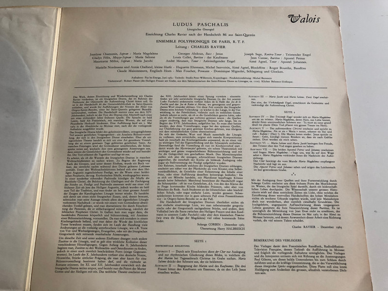 Ludus Paschalis - Ensamble Polyphonique de Paris, Liturgical Easter Play / Valois / Direction: Charles Ravier/ LP, MONO / MB 444