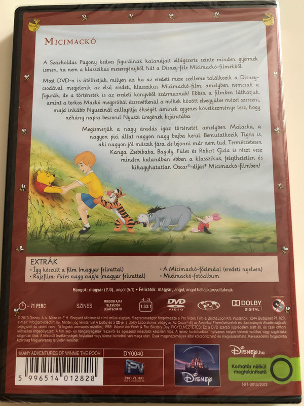 Many Adventures of Winnie the Pooh DVD 1977 Micimackó / Directed by John Lounsbery, Wolfgang Reitherman / Starring: Sterling Holloway, John Fiedler, Junius Matthews, Paul Winchell, Howard Morris, Bruce Reitherman, Jon Walmsley, Timothy Turner (5996514012828)