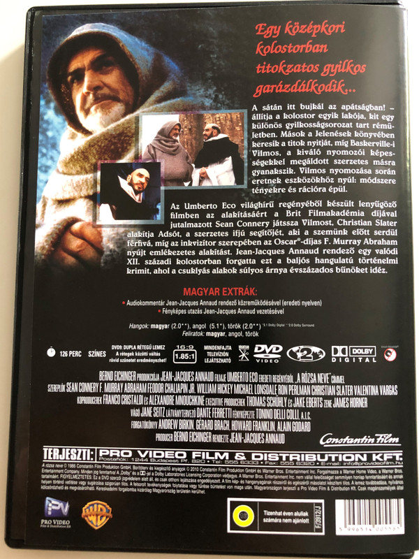 The name of the Rose DVD 1986 A rózsa neve / Directed by Jean-Jacques Annaud / Starring: Sean Connery, F. Murray Abraham, Feodor Chaliapin Jr. / Based on Umberto Eco's novel (5996514005585)