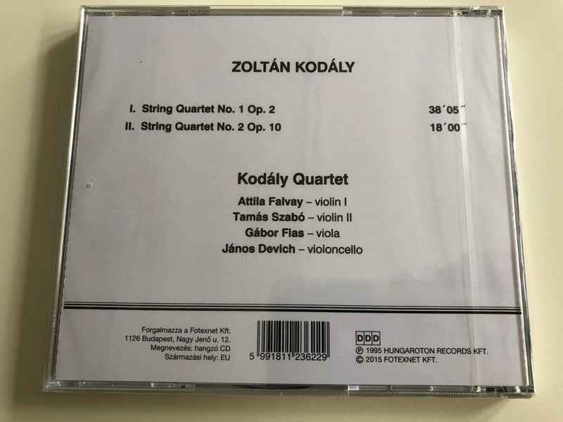 Kodály Zoltán - String Quartets Nos. 1-2 / Kodály Quartet / Hungaroton Audio CD 1995, 2015 / HCD 12362 (5991811236229)